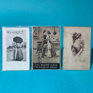 Set of 3 Antique 1900s Postcards • Humor Card • Seaside Photo Postcard • Art Nou